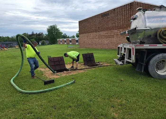 Septic tank service and cleaning equipment on site
